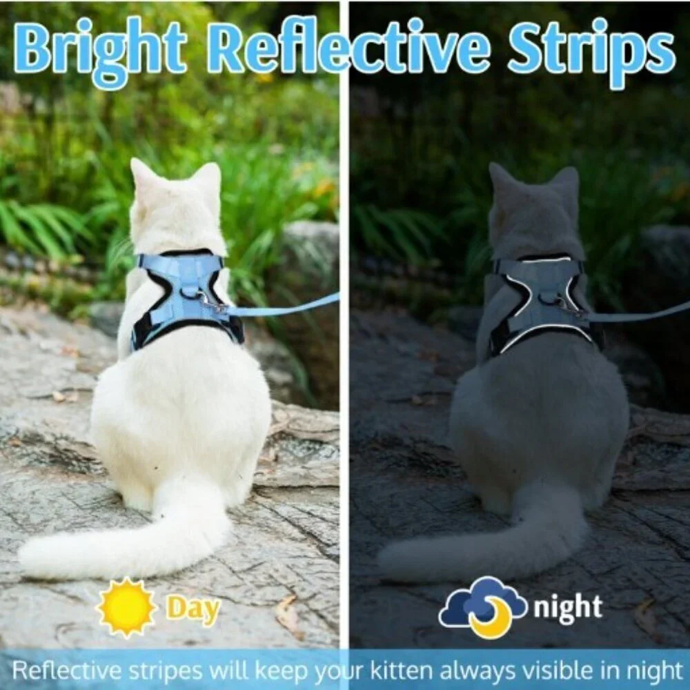CAT HARNESS AND LEASH SET ADJUSTABLE BLUE MEDIUM